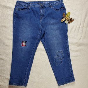 d&co - Denim & Company Capri Denim Jeans With Patchwork - Plus Size 22WP | NWOT